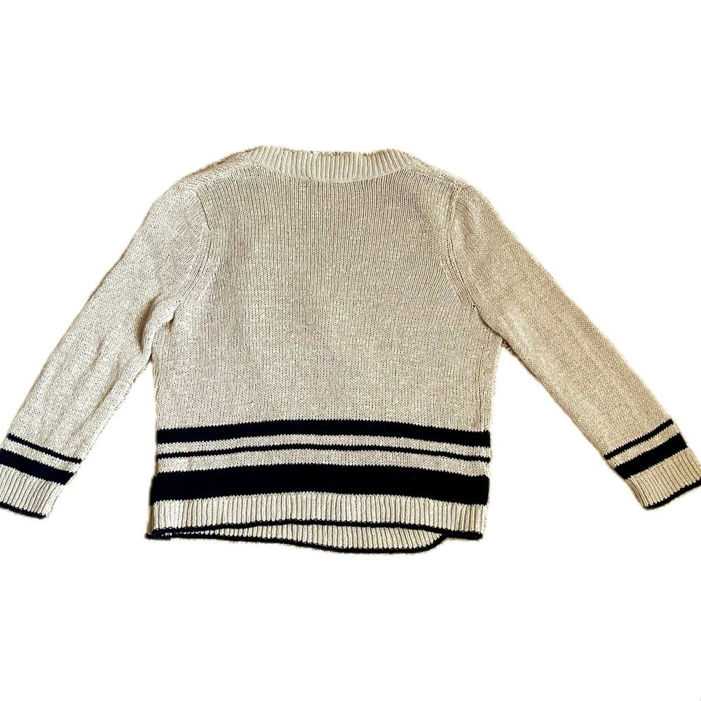 LOFT ANN TAYLOR Linen Blend Loose Knit Striped Open Cardigan Sweater L Tan Black - Picture 5 of 8